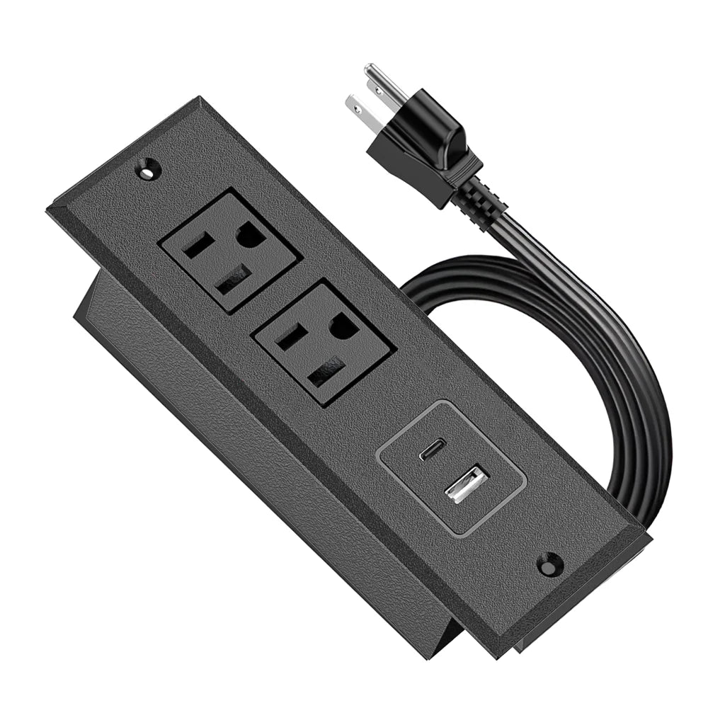 Recessed Power Strip Wall Mount Furniture Hidden Charging Station Desk Outlet Two USB a Power Socket for Office Industrial Home 1*USB-A+1*USB-C+2*Socket US Tidesmit