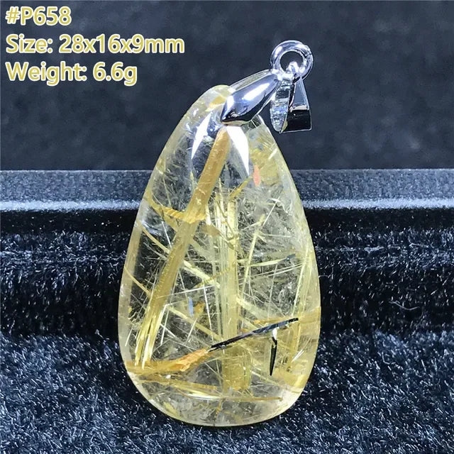 Natural Gold Rutilated Quartz Sterling Silver Pendant Necklace for Women & Men Healing Wealth Gift CCGTC Certified AAAAA