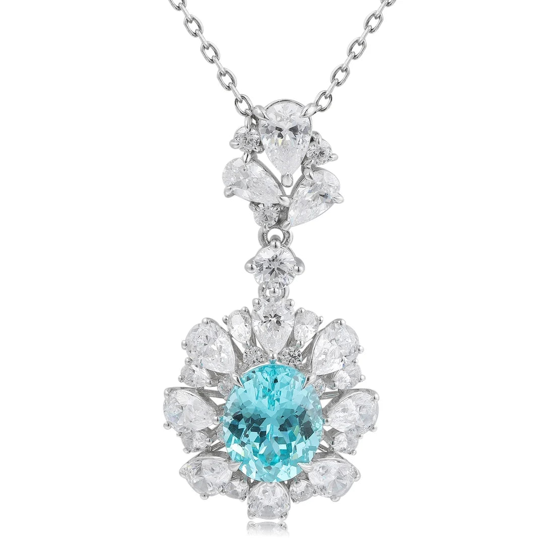 RTS Luxury Jewelry  Necklace S925 Sterling Silver Pendant 5A White Cubic Zirconia Lab Grown Paraiba Fine Necklaces Pendant