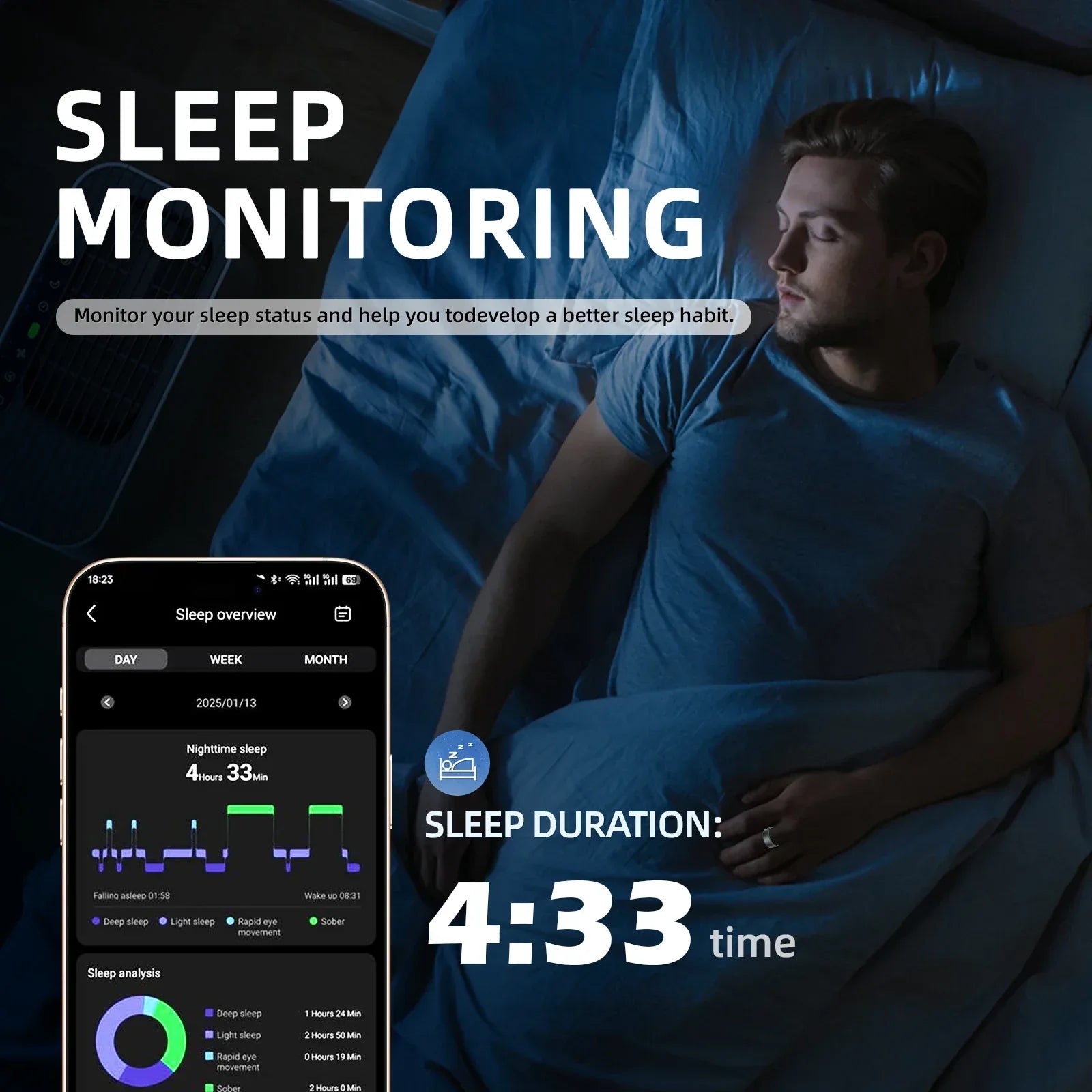 Smart Ring Fitness Tracker with Sleep & Heart Rate Monitoring Waterproof Activity Personalized Coaching Remote Control Function - Tidesmit