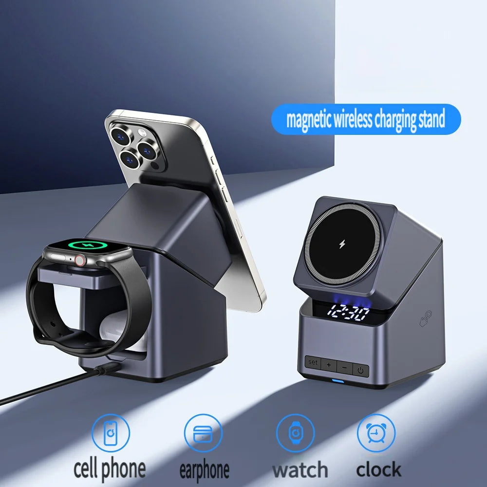 Corporate Gift Set Luxury 360 Rotation 3 in 1 Rotating Charger Cargador Inalambrico With Alarm Clock Hot Sale 15W Custom Logo Tidesmit