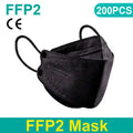 Black 4-layer FFP2 KN95 respirator mask with textured fabric finish, 200pcs set, protective dustproof mouth cover.