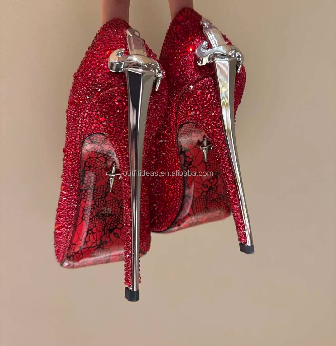 Large Size 44 Genuine Leather Luxury Top Quality with Tags Patent Leather Stiletto Heel 12cm Wedding Sandal Sharp Dagger Pump