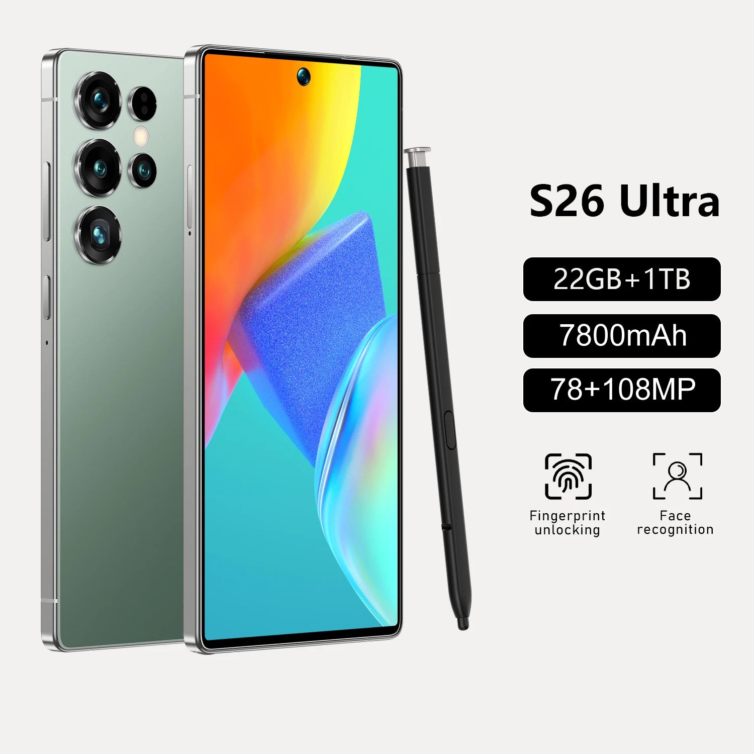 S26 Ultra smartphone with 7.3 inch screen 22GB RAM 1TB storage 5G Android mobile phone high quality device