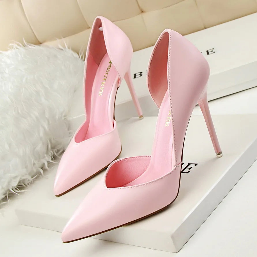 2026 New Formal Solid Womens Shoes Thin Heel Ultra-High Heel Low-Cut Design Slip-On Closure Pointed Toe for Nightclubs