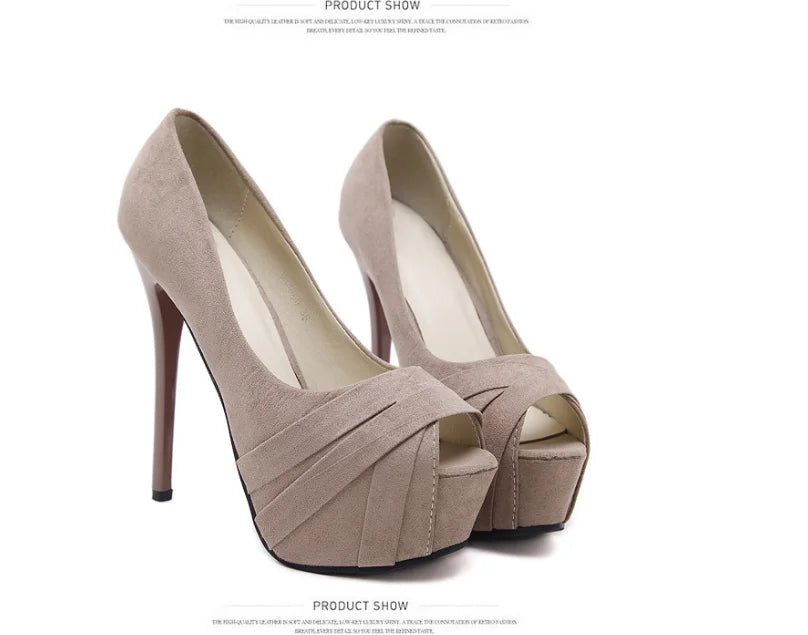 Ultra-high 10 cm Heels Slip-on Closure Waterproof Platform Light Solid Fish-mouth Design Single-strap Velvet Upper Rubber