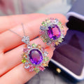 Women's 925 Sterling Silver Fine Jewelry Set Natural Tourmaline Amethyst for Parties Weddings