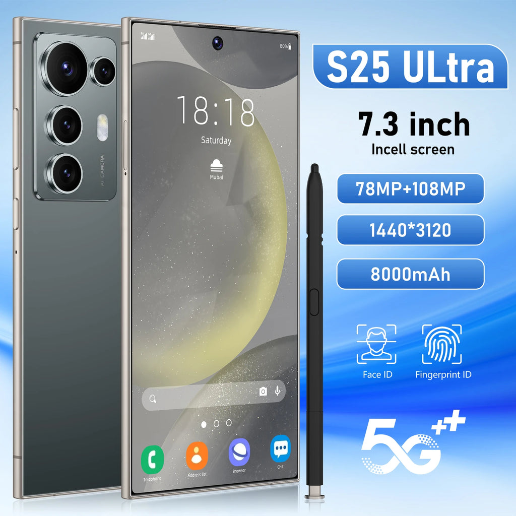 Original S25 Ultra 5G Smart Phone 7.3 Inch 16GB+1TB Dual Card Android14 Unlocked 72+108MP HD Camera Gaming Phone in Spanish Tidesmit