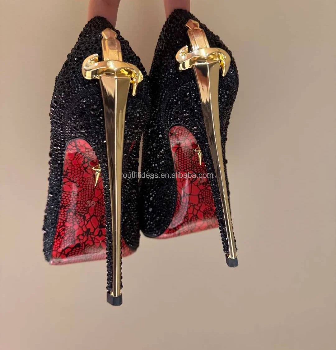 Luxury Leather Heels With Logo Top Quality Design Gold Sharp Dagger Pumps in Black Cesare Paciot High Heels Sharp Dagger Pumps