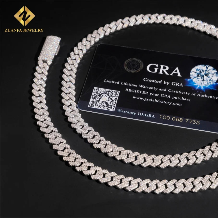 Pass Diamond Tester 925 Silver Moissanite Diamond Fine Jewelry Iced Out 8mm  Hip Hop Moissanite Cuban Link Chain