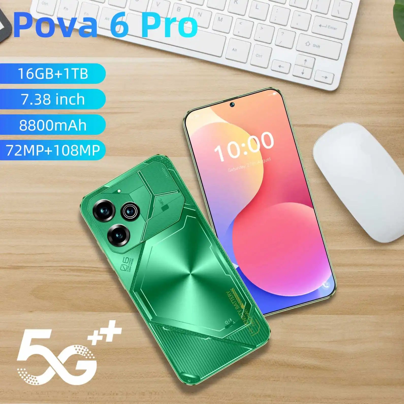 POVA 6 Pro 5G Smartphone 16GB RAM 1TB - Green & Blue Tidesmit