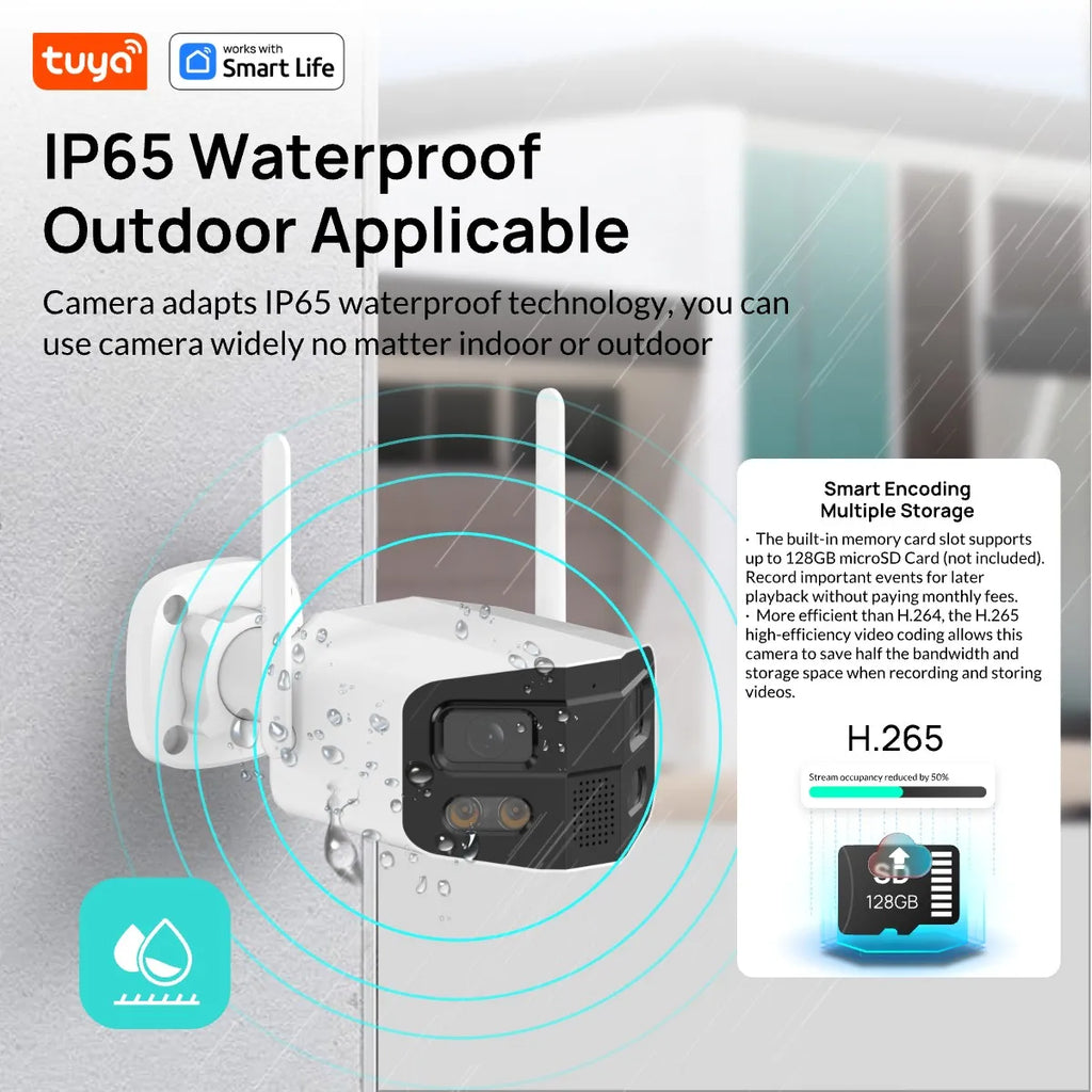 Tuya Smart 4MP 2.5K Dual-Lens Large Wide 180 Degree Security Outdoor Camera with Color Night Vision 2-Way Talk IP Camera Tidesmit
