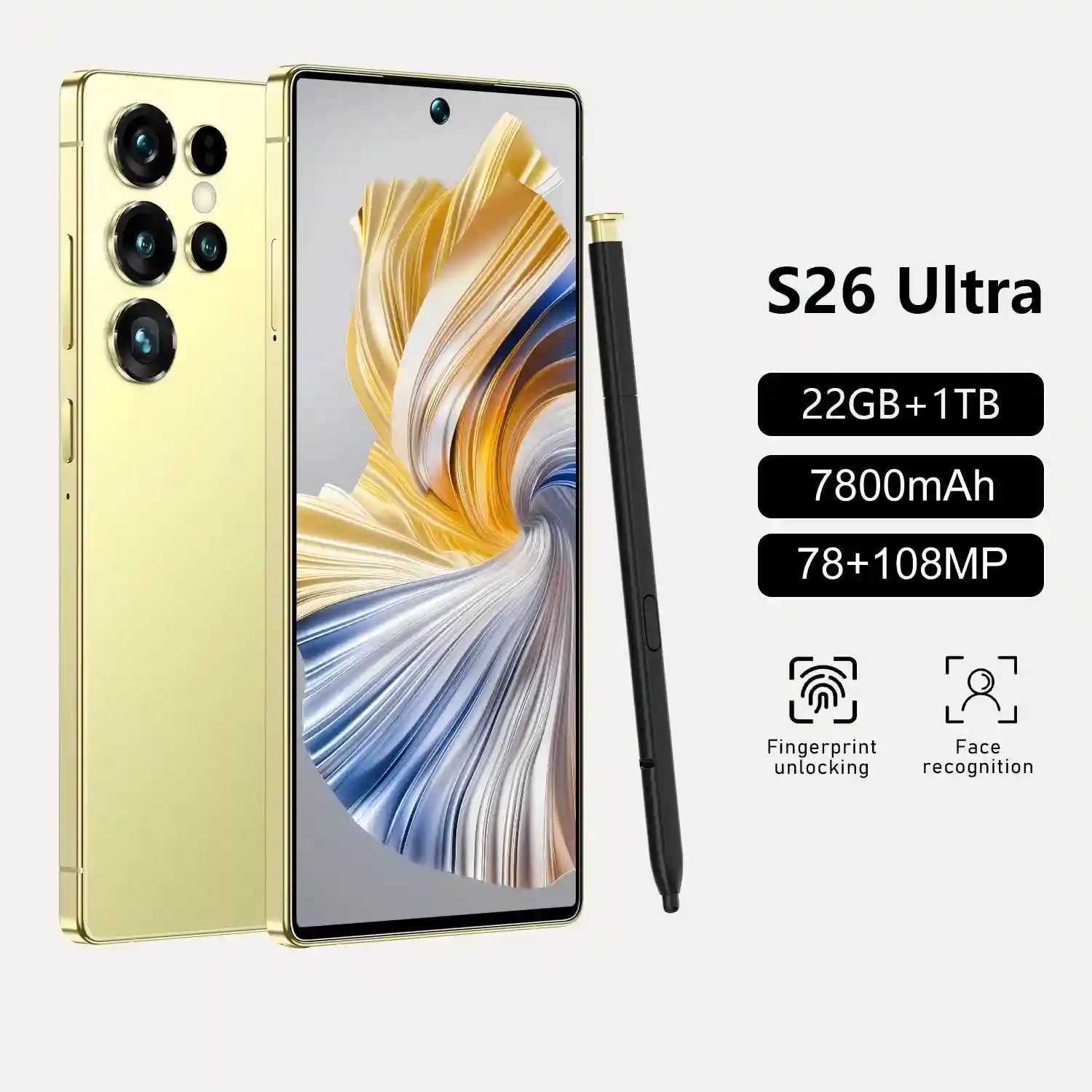 Tidesmit 5G Smartphone, 7.3 Inch AMOLED, 22GB RAM, 1TB Storage Yellow 22GB 1TB Tidesmit