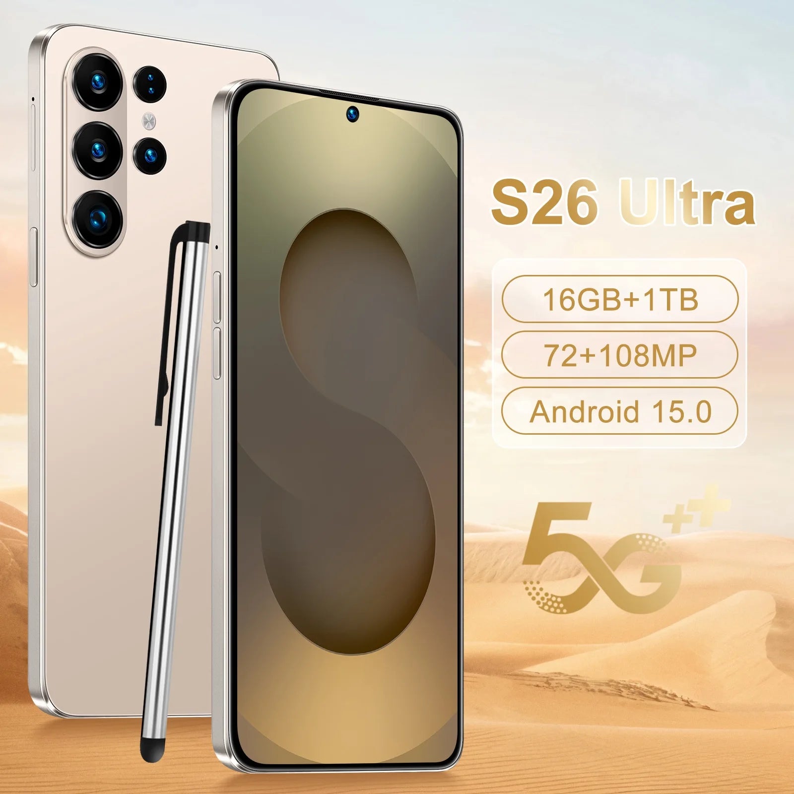 Unlocked 5G Smartphone: 7.3 Inch AMOLED Display, 16GB RAM, 1TB Storage Golden 16g 1TB Tidesmit