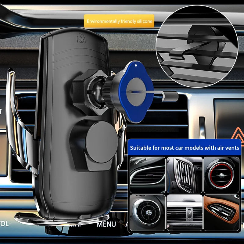 15W Car Wireless Charger Magnetic Fast Charging Station Air Vent Touch Button Car Cell Phone Holder 360Rotation Tidesmit