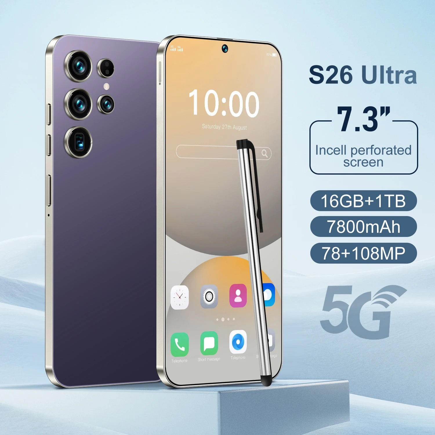 5G Smartphone 16GB RAM 1TB Storage - 7.3-inch HD Display Unlocked Tidesmit