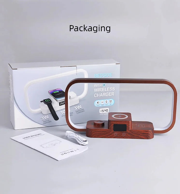 Fast Charging Stand Travel Essentials Iphone Table Lamp 3-in-1 Magnetic Wireless Charger With Led Lamp Alarm Clock for Bedroom Tidesmit