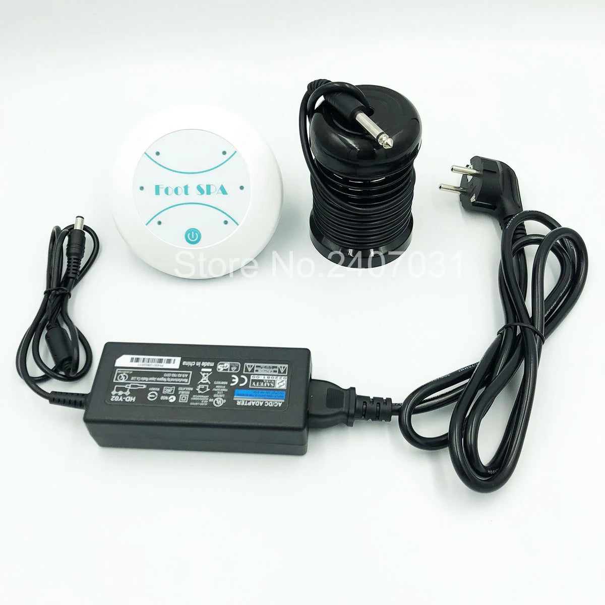Electric ionic detox foot spa machine set with control unit, black ion array, and power adapter for home aqua therapy.