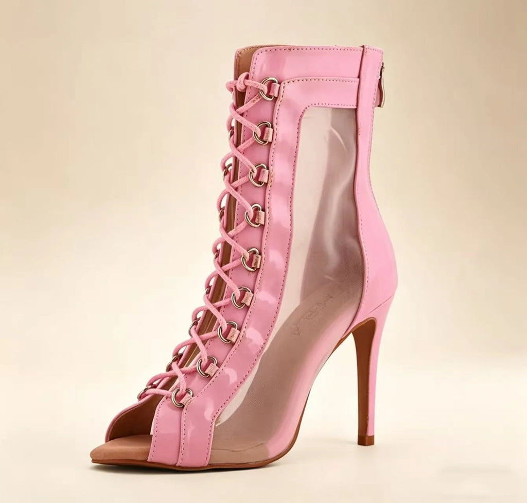 9.5cm Red Dance Heels Latin Boots Open Toe Ballroom Swing Performance Jazz Bachatas Dancing Shoes for Women