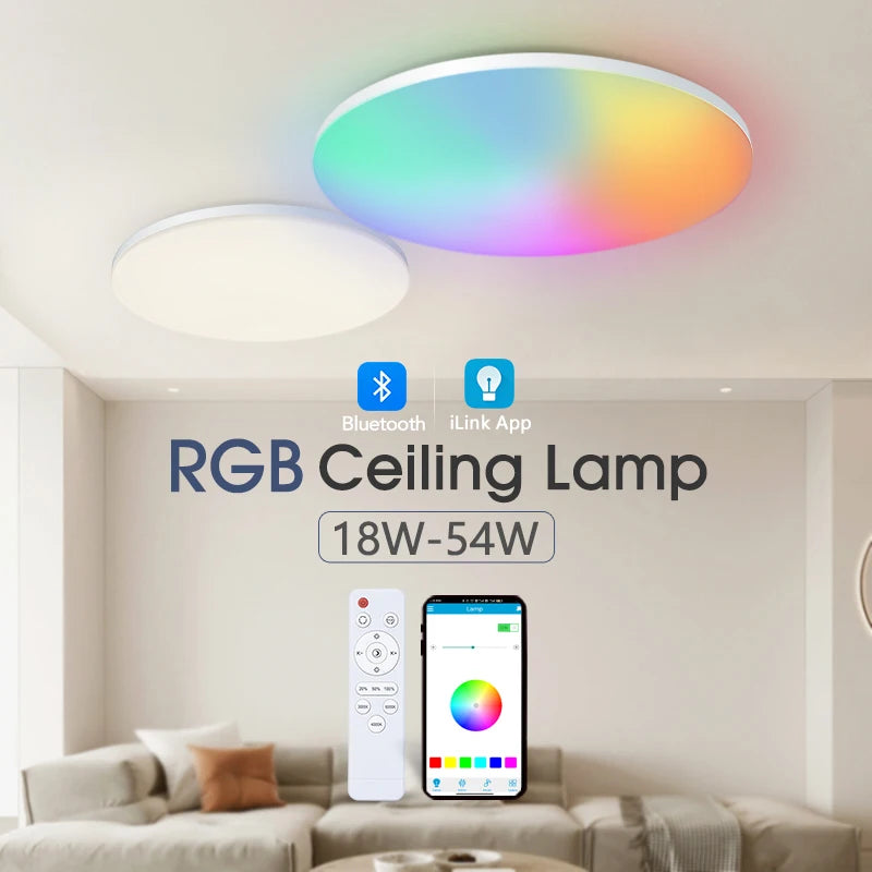 Modern RGB CCT Color Smart LED Ceiling Light I-Link & BT App Running Lights with Remote Control Dimmable for Room Use Tidesmit