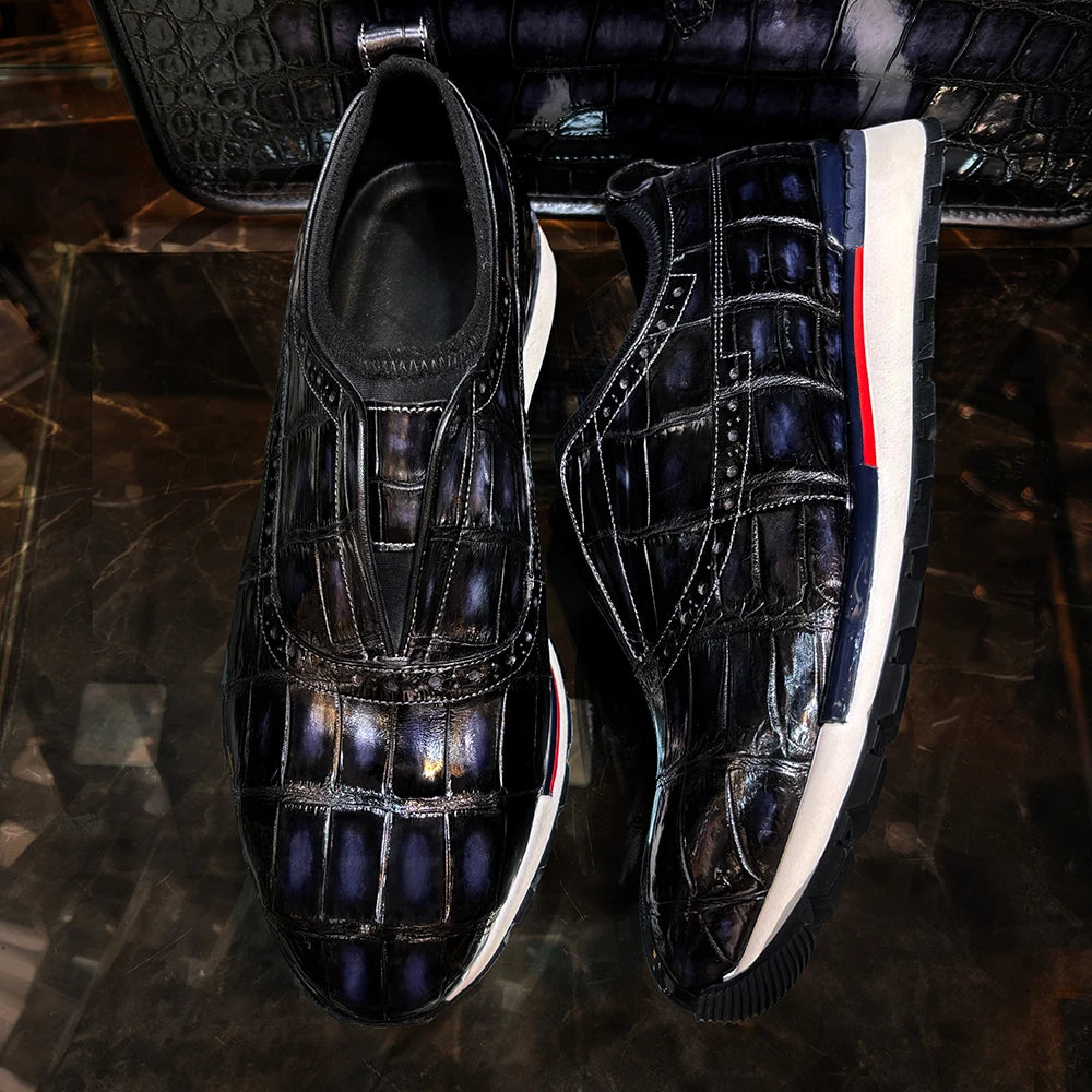 Genuine Crocodile Leather Shoes Men Fashion Sneakers Rubber Sole Sport Shoes Men Luxury Exquisite Casual Sport Men Shoes