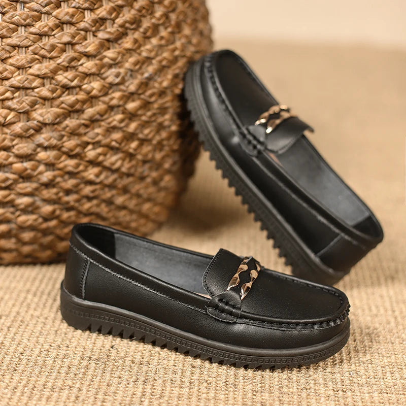 New Top Quality Ladies Shiny Low Heel Shoes Genuine Leather Classic Flat Women's Formal Loafers Customize Your logo Brand Casual