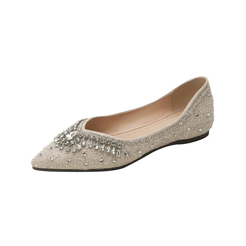 Luxury Diamond  Fashion  Loafers Women Pointed Toe Pumps Elegant Flat Dress Shoes for Ladies