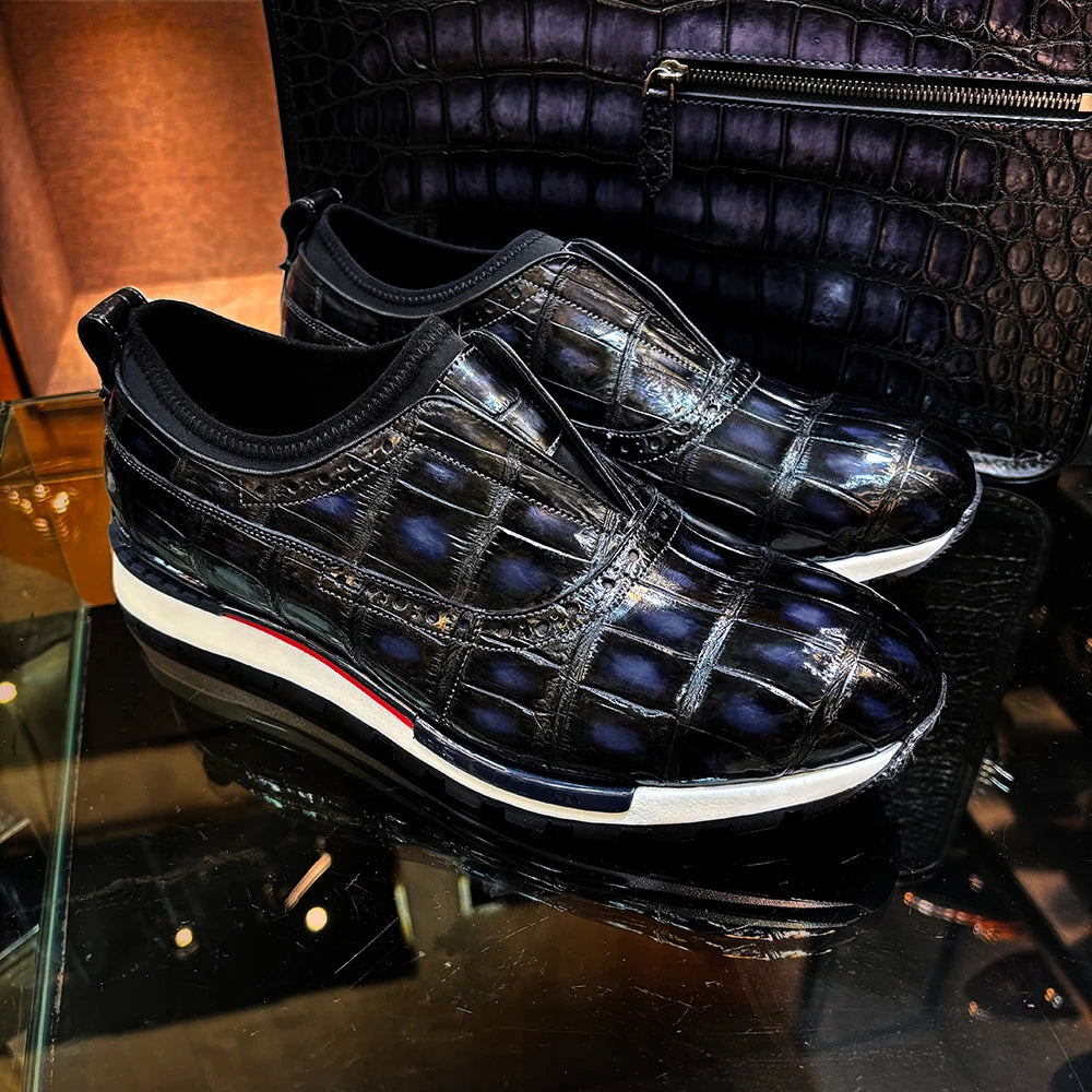 Trendy Crocodile Leather Shoes Fashion Sneakers Rubber Sole Walking Style Shoes Luxury Exquisite Casual Sport Shoes for Men
