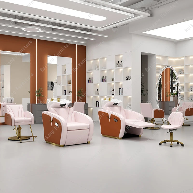 Luxury Modern Shampoo Station Chair Electric Leg Lift Backwash Shampoo Bowl Salon Barbershop Shampoo Chair