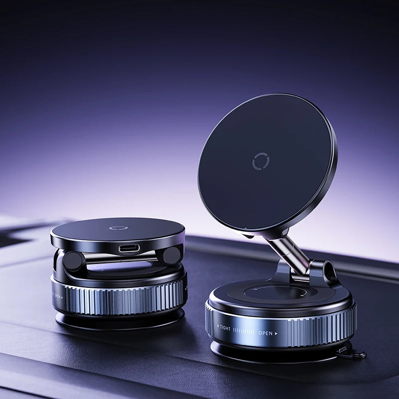 X68w Charging Car Magnetic Round Phone Holder for All Phones 360 Degree Rotating Magnetic Vacuum Suction Phone Mount Holder Tidesmit