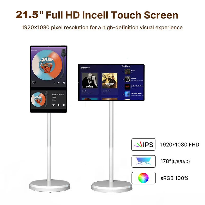 21.5 Inch Portable Smart TV 8-Core CPU Android OS LED Touch Screen Built-In Speaker Mobile Monitor Rotatable Touch Screen TV