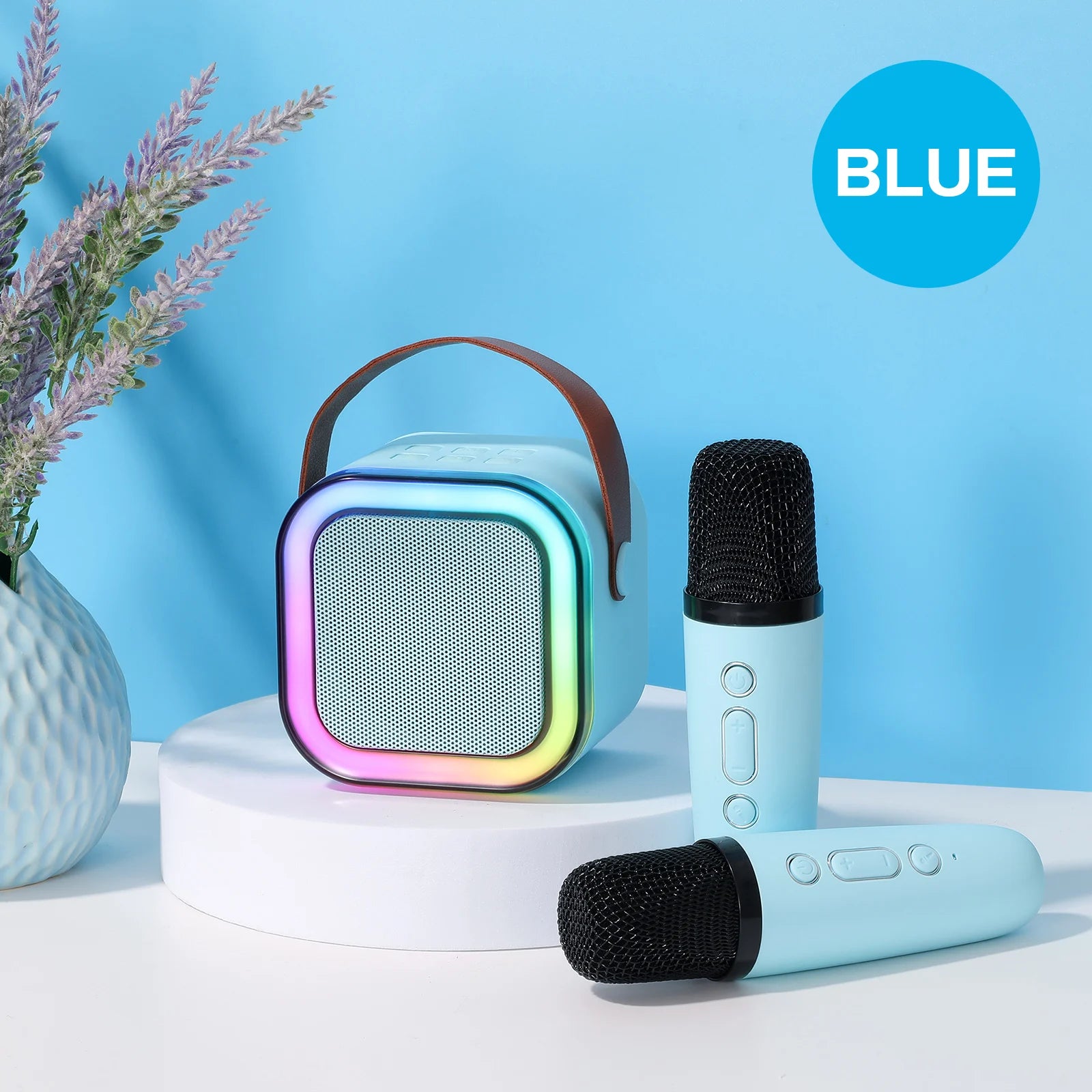 Hot Selling K12 Wireless Speaker with 2 Microphones High Quality Portable BT Music Karaoke Audio Sound Box with TF Card Slot Light Blue My Store