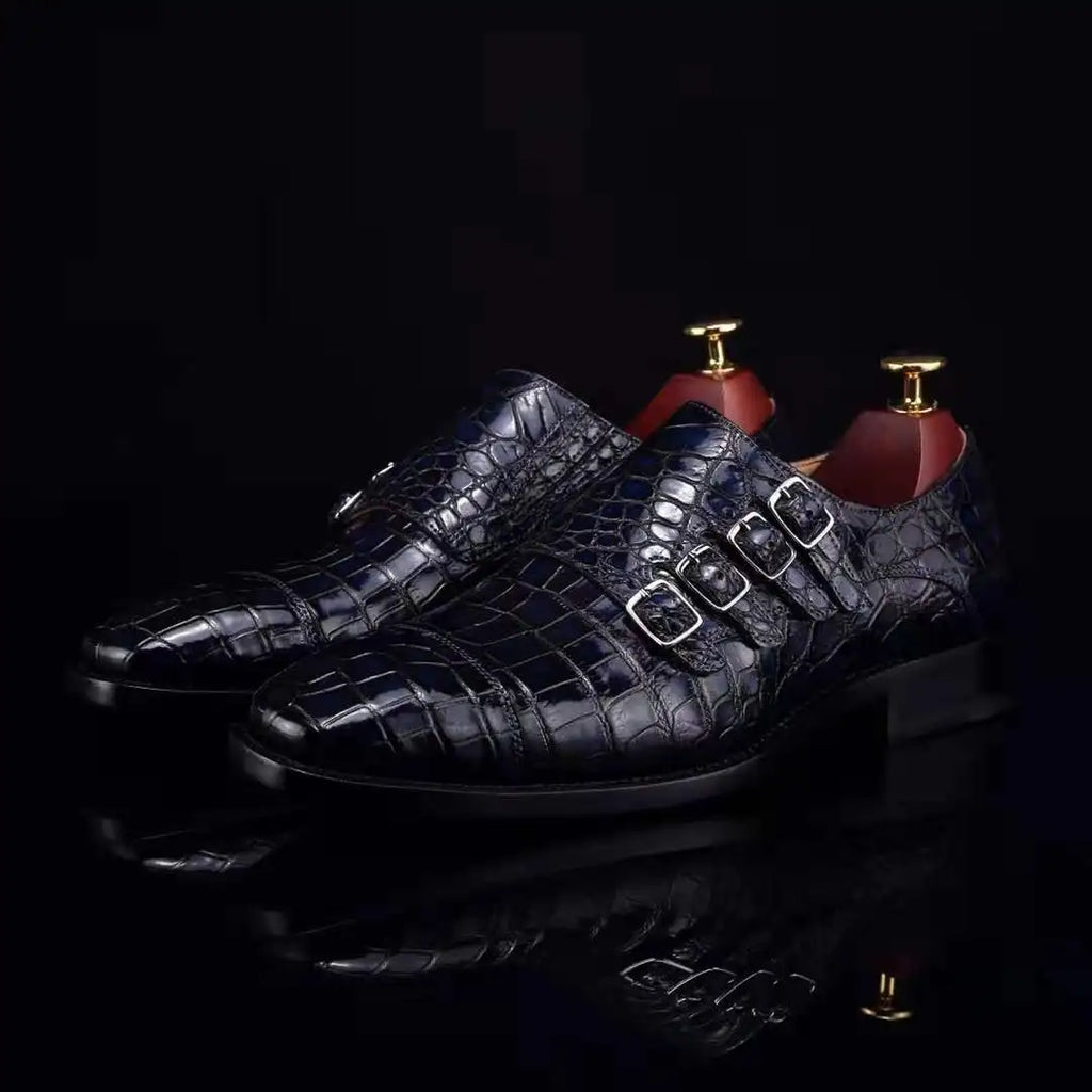 Crocodile Leather Blue Casual Men's Shoes Zapato Goodyear Welt Luxury Loafer Shoes for Men Alligator Monk Strap Office Shoes Men