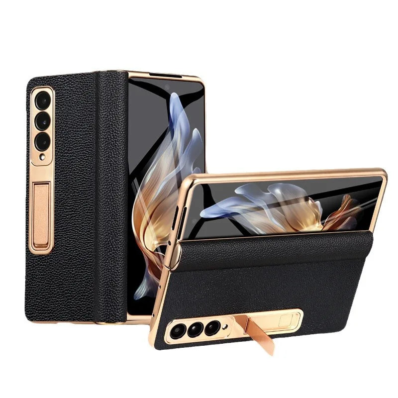 For Samsung Galaxy ZFold 6 Z Fold 5 Crocodile Genuine Leather Electroplated Hinge Full Protective Case Tempered Screen Protector Tidesmit