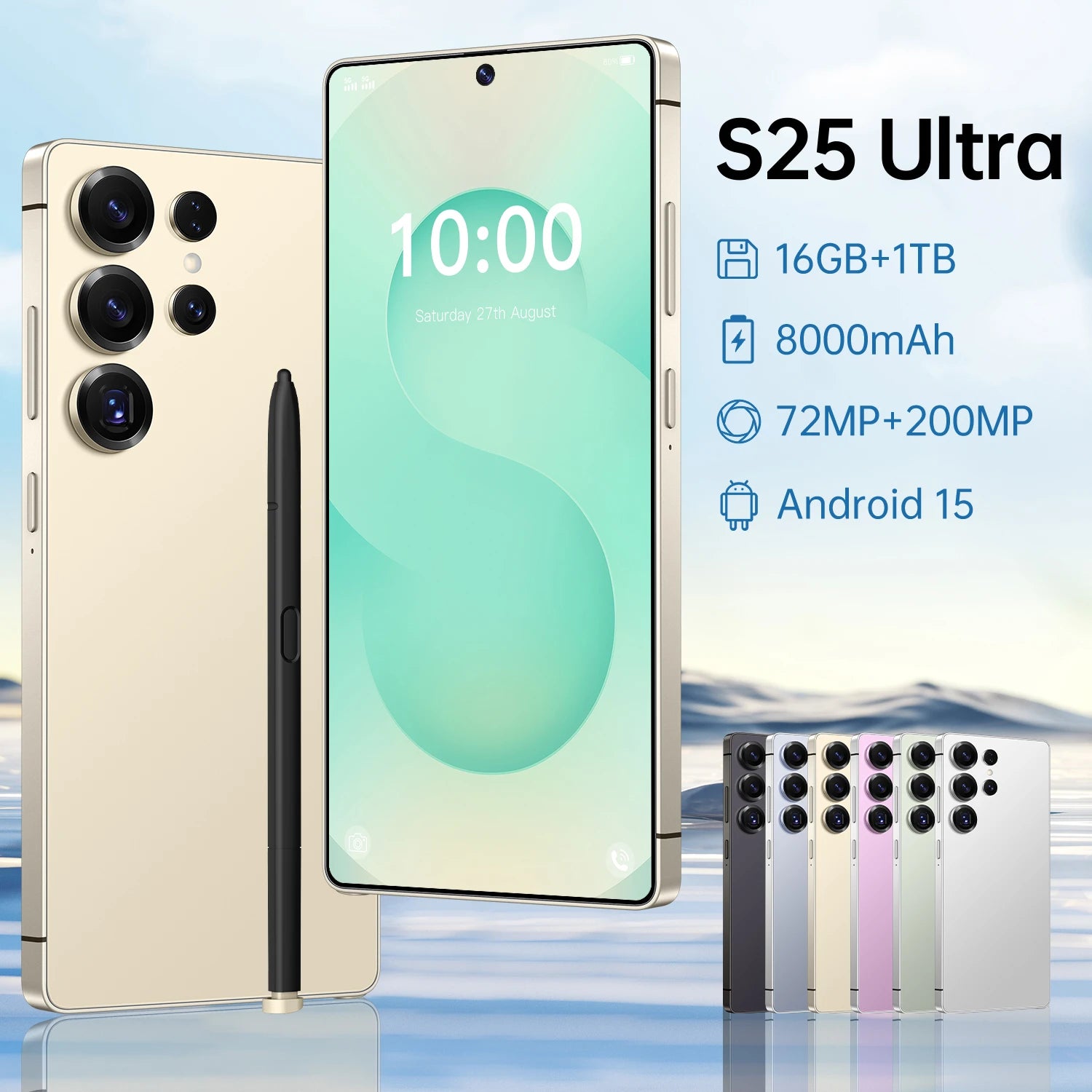 S25 Ultra 5G Smartphone 16GB RAM 1TB Storage AMOLED Display Gold 16g 1TB Tidesmit