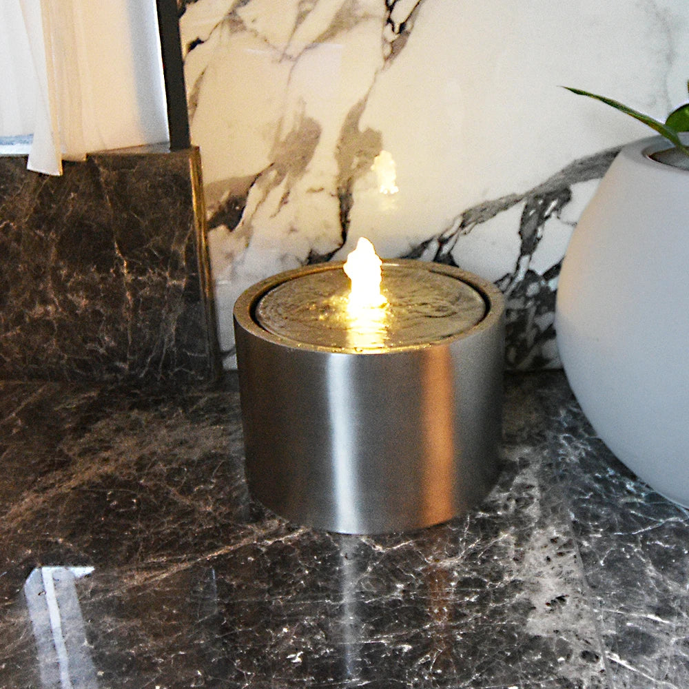 Stainless Steel Waterfall Fountain with LED Lights for Home/Living Room/Garden/Table/ Decoration Gifting Item Tidesmit