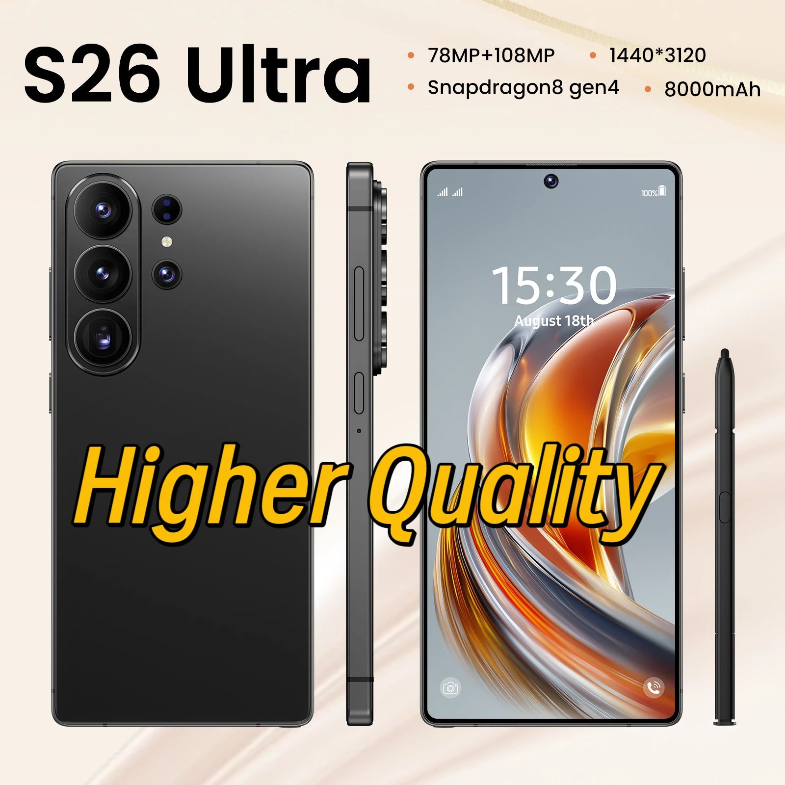 Tidesmit S26 Ultra 5G smartphone with 7.7 inch display, 22GB RAM, 2TB storage for high-performance mobile gaming.