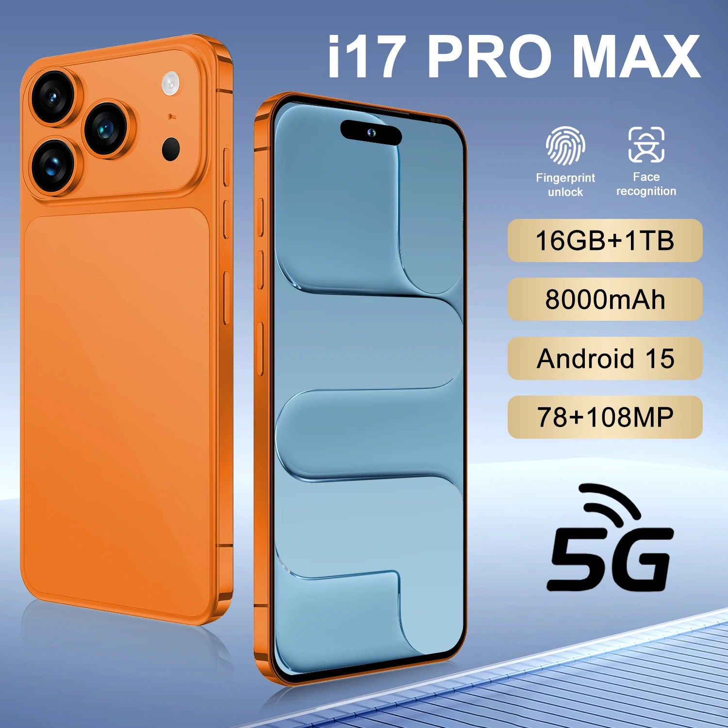 I 17 Pro Max 5G smartphone with 108MP camera, 16GB RAM, 1TB storage and 8000mAh battery global version