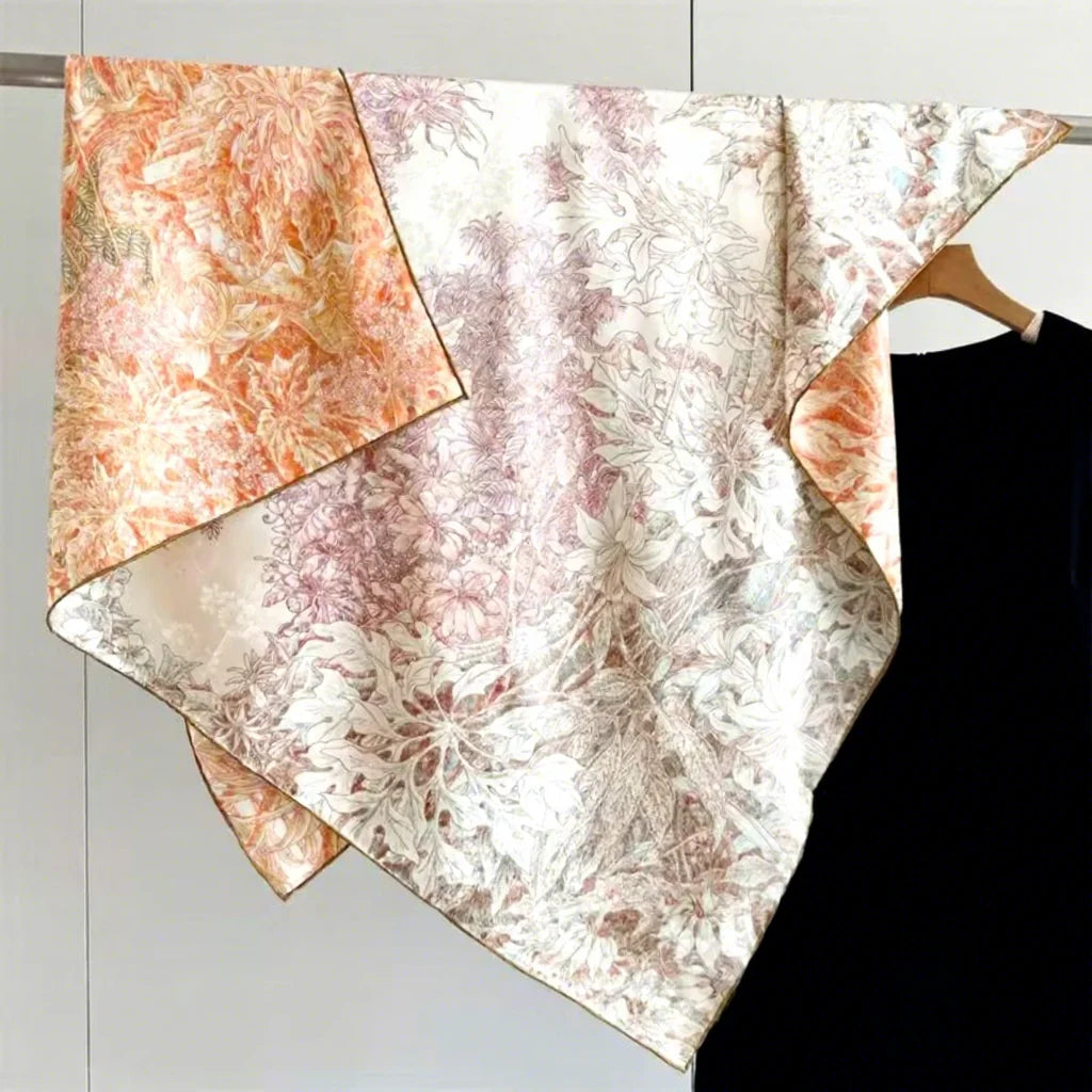 108cm Silk Twill Square Scarves 19MM Heavyweight Silk Printed Scarf 100% Mulberry Silk Two-tone Large Square Scarf