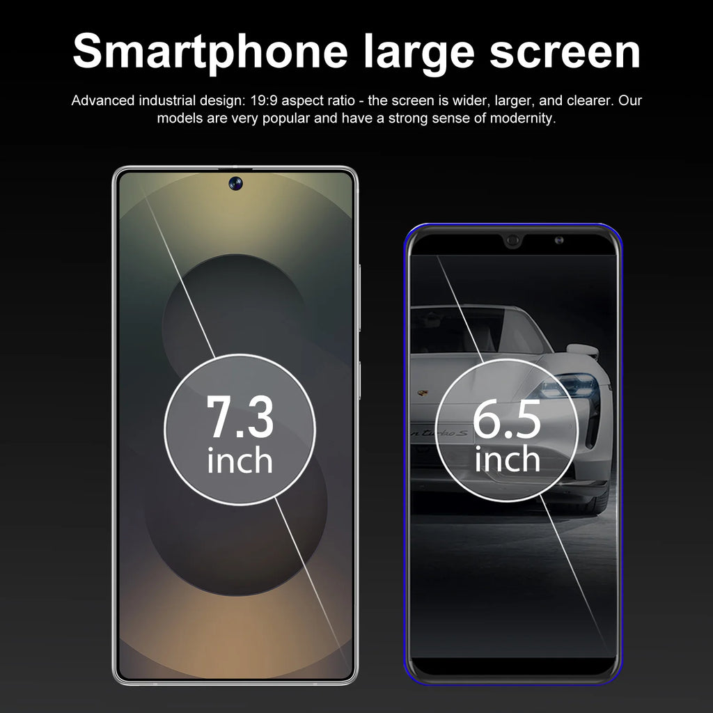 Tidesmit S26 Ultra 5G Android smartphone with 12GB RAM, 512GB storage, 7.3 inch HD display, and stylus pen.