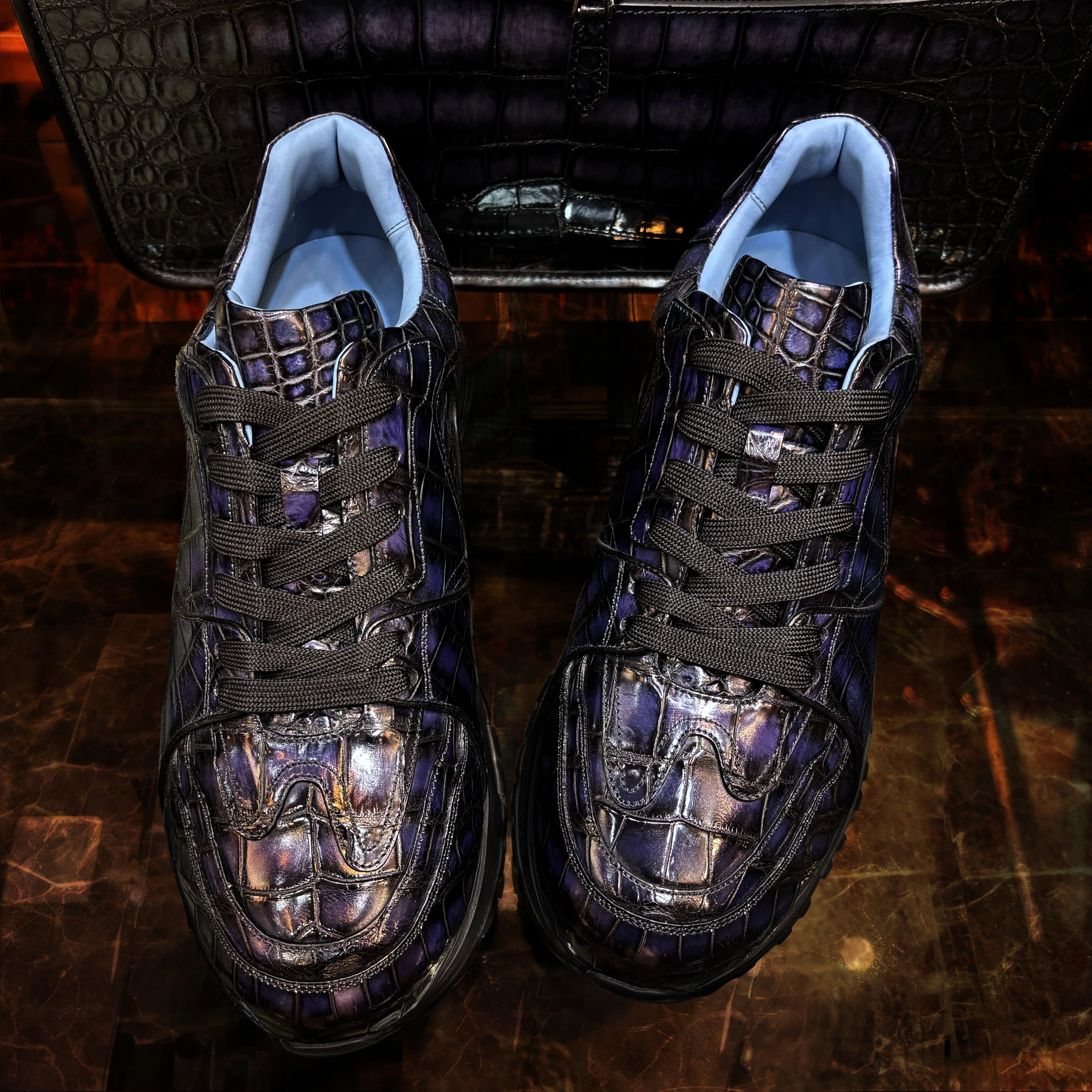 Luxury Handmade Crocodile Leather Shoes Anti-slip Trending Sneakers for Men Breathable Cushioning Walking Style Shoes