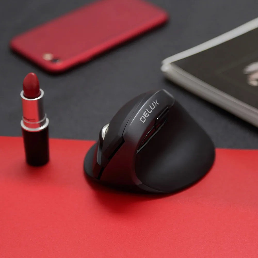 Delux M618Mini DB  Ergonomic Wireless 2.4GHz + Bluetooth Mouse  4000 DPI Vertical Mice 6 Buttons For Computer and Laptop