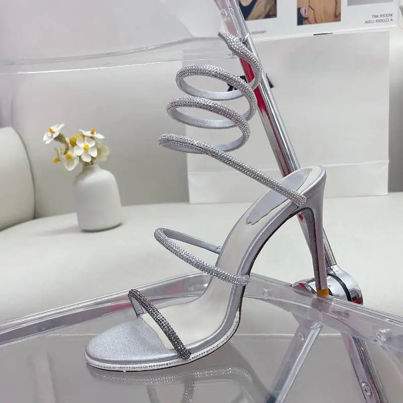 2023 Talon De Mariage Real Leather Silver Sole Wrap Around Luxury Heels for Lady