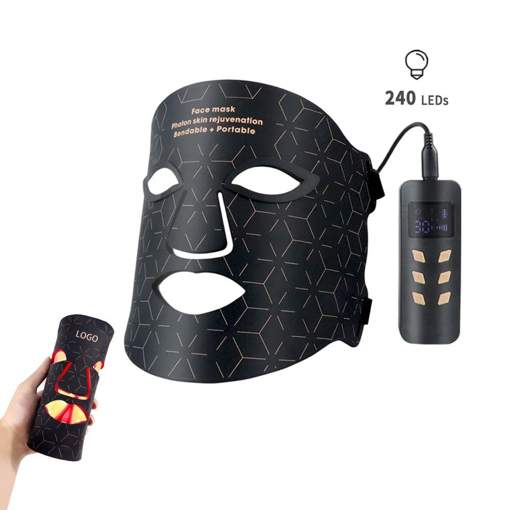 Professional Led Light Therapy Mask Black Led Red Light Therapy 4 Colors Silicon Red Light Therapy Face Mask Tidesmit