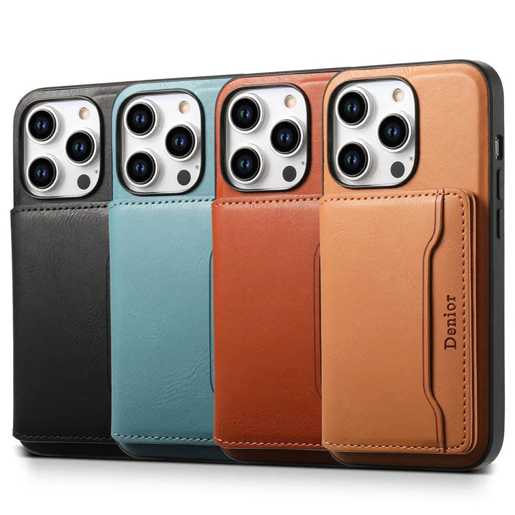 Denior | PU Leather Magnetic Attraction Phone Case for iPhone 16/15/14/13/12 Series & Card Bag(3 Card Slots) Tidesmit