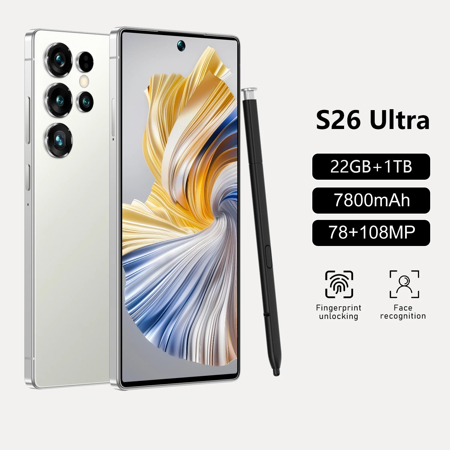 Tidesmit 5G Android Smartphone: 7.3-Inch Display, 22GB RAM, 1TB Storage White 22GB 1TB Tidesmit