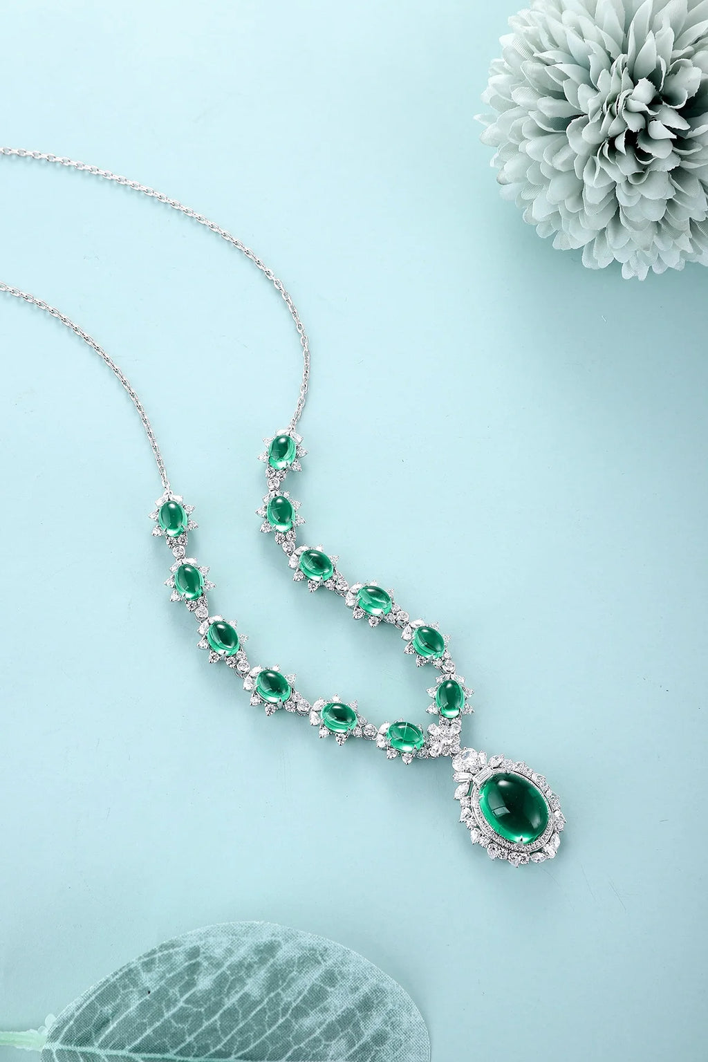 Lanphear Luxury Jewelry Hot Sales Wholesale Silver 925 Fine Chains Necklaces for Women Oval Cut Lab Grown Emerald Fine Necklaces