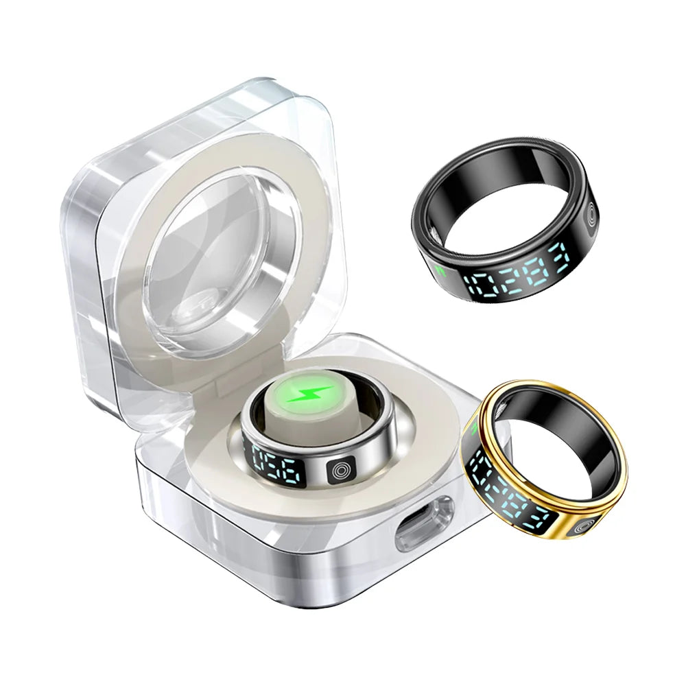 SR08 Smart Ring with Charing Box Heart Rate Sleep Tracker Smartring Sport Modes Digital Display Smart Ring for IOS Android Tidesmit