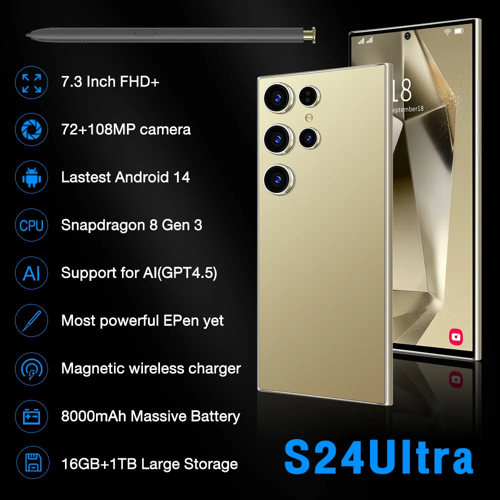 2024 New Ultra-high Speed S24 Ultra 16GB+1TB 5G Smart Phone 7.2-inch 3-7MP Snapdragon 8+2 Android 14 Game Phone Tidesmit