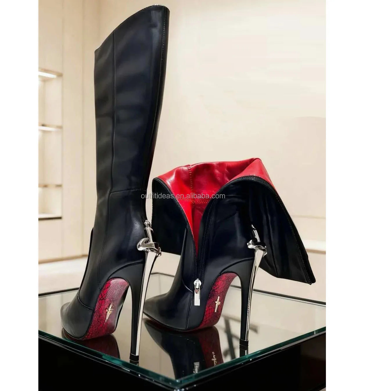 Large Size 44 Genuine Leather Luxury Top Quality with Tags Patent Leather Stiletto Heel 12cm Wedding Sandal Sharp Dagger Pump